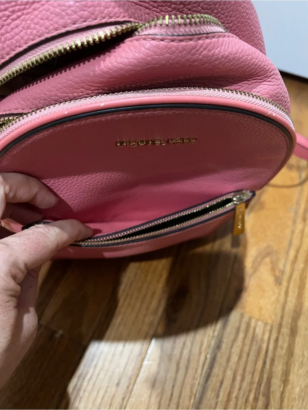 Michael Kors Coral Pink Pebbled Leather Backpack with Gold Hardware
